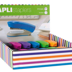 apli expositor de grapadoras home tamaño 92mm compatible con grapas nº10 12 unidades en colores surtidos