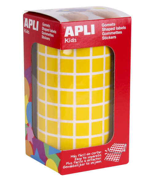 apli gomets cuadrados amarillos 10x10mm 59 hojas pretroqueladas 6372 gomets por rollo ideal para escuelas y talleres infantiles normas en 71 y fsc adhesivo base agua materiales 100% reciclables