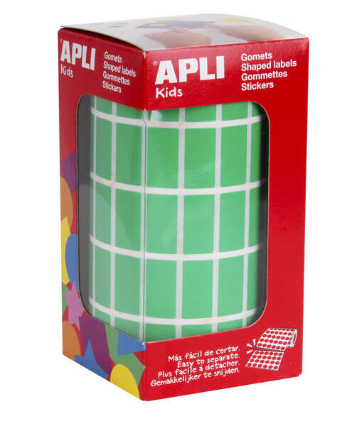 apli gomets rectangulares verdes 20x10mm 59 hojas pretroqueladas 3540 gomets por rollo ideal para actividades infantiles cumple normas en 71 y fsc