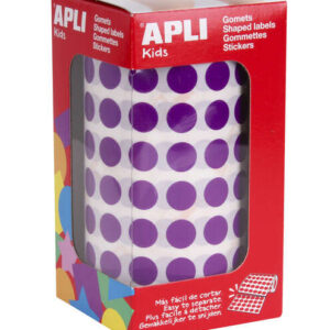 apli rollo con 5.192 gomets redondos Ø 10.5mm 59 hojas pretroqueladas ideal para escuelas color lila