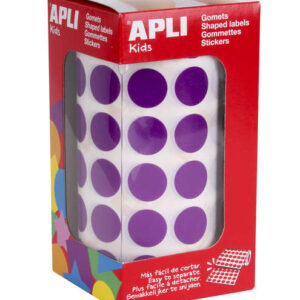 apli gomets redondos lila Ø 15mm 59 hojas pretroqueladas 2832 gomets por rollo adhesivo base agua normas en 71 y fsc desarrollo de psicomotricidad fina