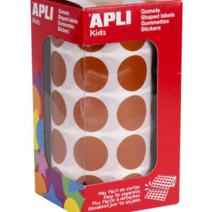 apli rollo de 1.770 gomets redondos Ø 20mm 59 hojas pretroqueladas adhesivo base agua normas en 71 y cadena de custodia fsc color marron