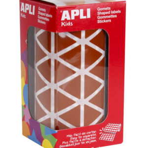 apli rollo con 2.832 gomets triangulares 20x20x20mm 59 hojas pretroqueladas ideal para escuelas y talleres infantiles adhesivo base agua y libre de disolventes color marron