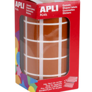 apli rollo con 1.770 gomets cuadrados 20x20mm 59 hojas pretroqueladas ideal para actividades infantiles normas en 71 y fsc adhesivo base agua color marron
