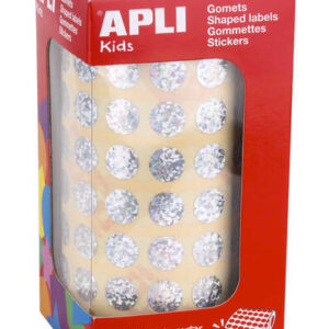 apli gomets redondos holograficos tamaño Ø 10.5mm adhesivo permanente 5192 gomets por rollo ideal para desarrollar habilidades infantiles