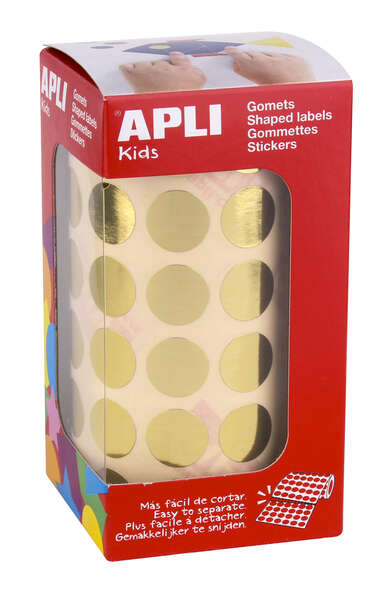 apli gomets redondos oro metalizado Ø 15mm 2832 gomets por rollo adhesivo permanente ideal para escuelas y talleres infantiles