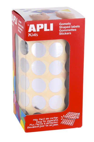 apli gomets redondos plata metalizado Ø 15mm 59 hojas pretroqueladas 2832 gomets por rollo desarrolla psicomotricidad fina