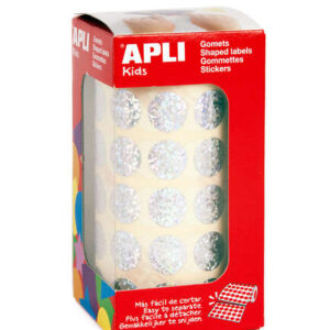 apli gomets redondos holograficos tamaño Ø 15mm adhesivo permanente 59 hojas pretroqueladas desarrolla la psicomotricidad fina y trabaja varias capacidades y habilidades