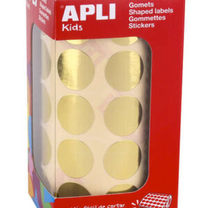 apli gomets redondos oro metalizado tamaño Ø 20mm adhesivo permanente 1770 gomets por rollo ideal para actividades creativas y educativas
