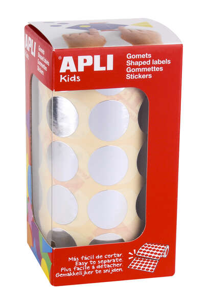 apli gomets redondos plata metalizado Ø 20mm 59 hojas pretroqueladas 1770 gomets por rollo ideal para escuelas y talleres infantiles cumple normas en 71 y fsc