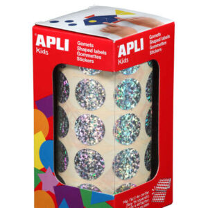 apli gomets redondos holograficos tamaño Ø 20mm adhesivo permanente 59 hojas pretroqueladas 1770 gomets por rollo ideal para escuelas y talleres infantiles