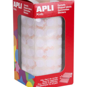 apli rollo con 5.192 gomets redondos Ø 10.5mm adhesivo permanente ideal para desarrollar la psicomotricidad fina color blanco