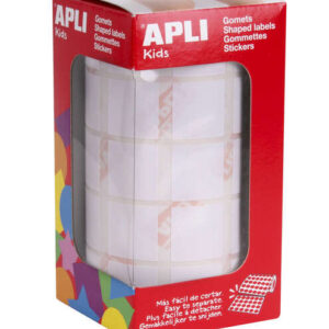apli rollo con 1.770 gomets cuadrados 20x20mm 59 hojas pretroqueladas ideal para actividades infantiles normas en 71 y fsc color blanco
