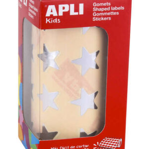 apli pack de1.416 gomets con forma de estrella tamaño 19.5mm adhesivo base agua normas en 71 y fsc color plata