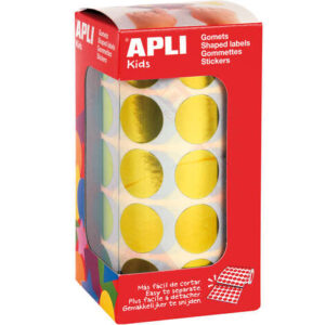 apli gomets redondos amarillo metalizado Ø 20mm 59 hojas pretroqueladas 1770 gomets por rollo adhesivo base agua normas en 71 y cadena de custodia fsc