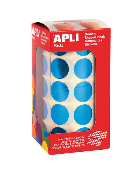 apli gomets redondos azul metalizado Ø 20mm 59 hojas pretroqueladas 1770 gomets por rollo ideal para escuelas y talleres infantiles cumple normas en 71 y fsc