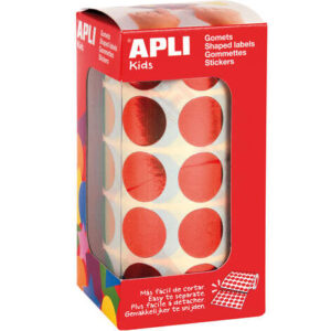 apli gomets redondos Ø 20mm rojo metalizado 59 hojas pretroqueladas 1770 gomets por rollo ideal para actividades creativas con niños normas en 71 y fsc adhesivo base agua materiales 100% reciclables