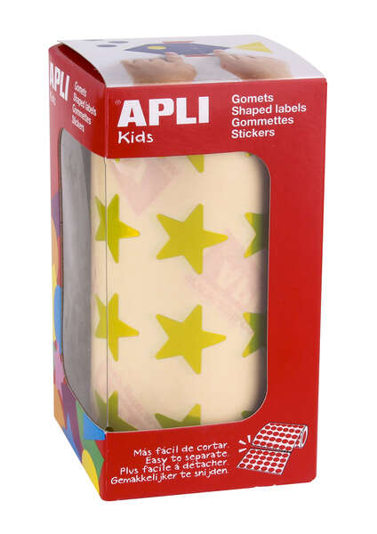 apli gomets estrella amarillo metalizado tamaño 19.5mm 1416 gomets por rollo adhesivo base agua normas en 71 y fsc