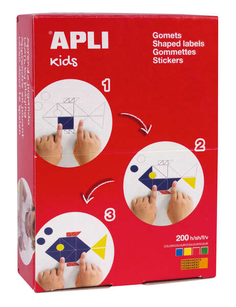 apli caja de 8.000 gomets redondos Ø 19mm adhesivo permanente ideal para escuelas infantiles y colegios colores surtidos