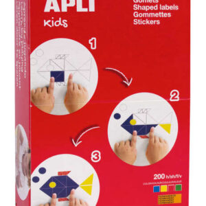 apli caja de 6.800 gomets rectangulares 3 medidas diferentes 14x8mm, 24x12mm y 35x24mm adhesivo permanente ideal para escuelas infantiles y colegios colores surtidos