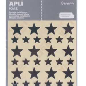 apli bolsa de gomets en forma de estrella tamaño 12.5mm y 19.5mm adhesivo permanente plata 3 hojas y 120 gomets normas en 71 y fsc adhesivo base agua libre de disolventes papeles ecf materiales 100% reciclables