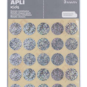 apli pack de 90 gomets redondos Ø 20mm adhesivo permanente ideal para escuelas infantiles y colegios color plata