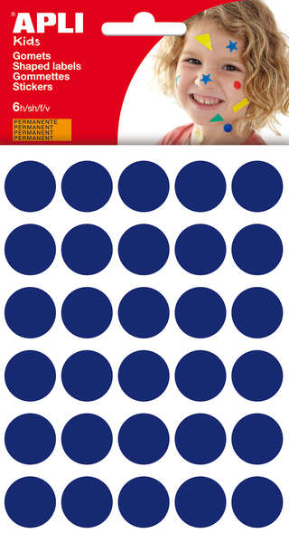 apli bolsa de 180 gomets redondos Ø 20mm adhesivo permanente desarrollo de habilidades y creatividad ideal para escuelas infantiles color azul oscuro