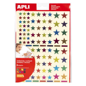 apli pack de 624 gomets con forma de estrella adhesivo removible acabado metalizado ideales para escuelas infantiles desarrollo de habilidades y creatividad colores y tamaños surtidos