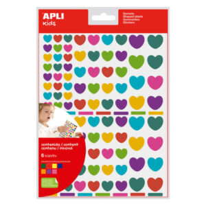 apli pack de 624 gomets con forma de corazon adhesivo removible ideales para escuelas infantiles desarrollo de habilidades y creatividad colores y tamaños surtidos