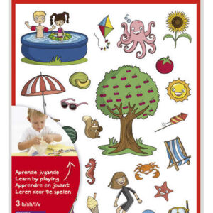apli gomets tematicos el verano 72 gomets en 3 hojas ilustraciones educativas de objetos y animales veraniegos adhesivo removible adhesivo base agua libre de disolventes coloridos