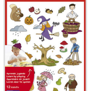 apli gomets tematicos el otoño 12 hojas (288 gomets) adhesivo removible ilustraciones divertidas normas en 71 y fsc adhesivo base agua libre de disolventes papeles ecf 100% reciclables coloridos