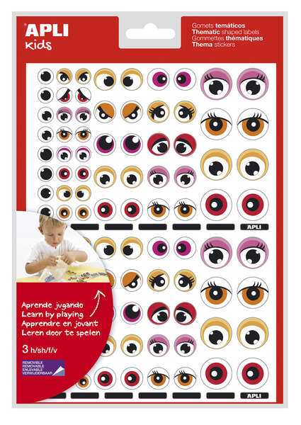 apli bolsa de 312 gomets tematicos con ojos adhesivo removible desarrolla habilidades motoras identifica emociones color rosa y naranja
