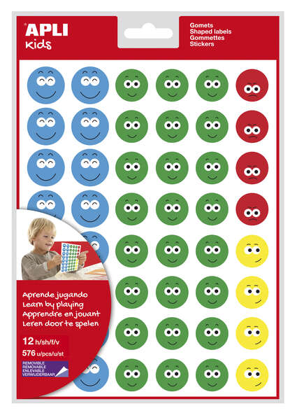 apli gomets cara feliz ii 576 gomets por bolsa 4 estilos de cara diferentes motivan y premian a los niños enseñan a expresar sentimientos adhesivo base agua libre de disolventes