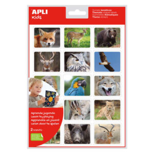 apli bolsa de gomets realistas animales en su habitat 30 gomets rectangulares tematicos adhesivo removible fotografias a todo color normas en 71 y fsc libre de disolventes 100% reciclables bosque