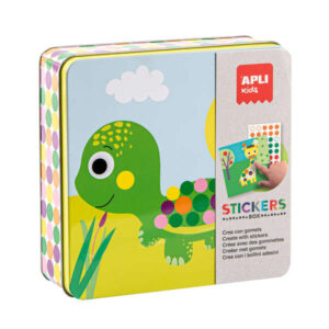 apli kids juegos de gomets animales 16 laminas para rellenar con gomets 8 hojas de gomets removibles alto valor didactico caja metalica exclusiva recomendado a partir de 3 años colorido