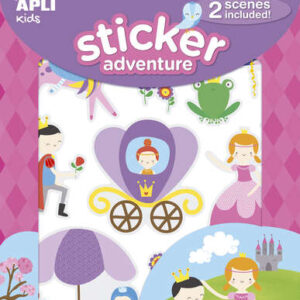 apli sticker adventures pack de 39 pegatinas de papel tematica princesas 2 escenarios 45x20cm formato reducido con cajita asa ideal para niños a partir de 3 años