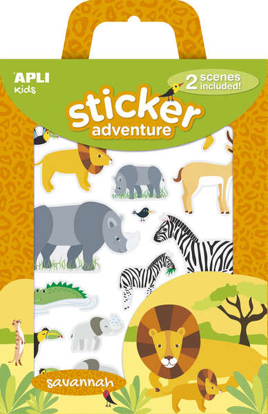 apli pack de 34 pegatinas con tematica animales de la sabana incluye 2 escenarios 45x20cm y 34 pegatinas ideal para crear historias y aventuras