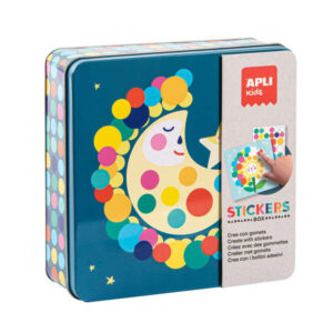apli juegos de gomets luna incluye 16 laminas y 12 hojas de gomets removibles alto valor didactico caja metalica con diseño exclusivo recomendado para niños a partir de 3 años