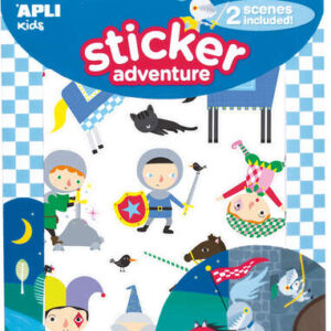 apli juego de pegatinas de papel tematica caballeros 2 escenarios 45x20cm 2 hojas de gomets removibles cajita con asa ideal para viajes recomendado +3 años colorido