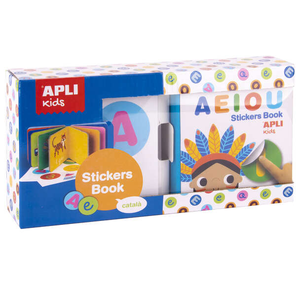 apli libro de pegatinas educativo vocales tamaño 100x100x40 10 paginas de carton rigido de 3mm 5 hojas de gomets removibles diseño infantil con ilustraciones coloridas y divertidas resistente y facil de manejar