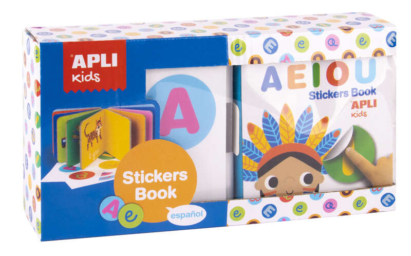 apli libro de pegatinas vocales educativo tamaño 100x100x40 10 paginas de carton rigido de 3mm 5 hojas de gomets removibles diseño infantil con ilustraciones coloridas y divertidas colorido