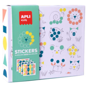 apli kids juego de gomets animales 8 laminas ilustradas de 200g 8 hojas de gomets removibles geometricos libro guia con ejemplos alto valor didactico caja de carton con diseño exclusivo