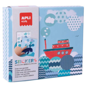apli kids juego de gomets barco 8 laminas ilustradas de 200g 8 hojas de gomets removibles geometricos libro guia con ejemplos alto valor didactico caja de carton con diseño exclusivo