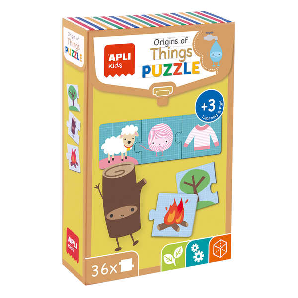 apli puzle origen de las cosas 36 piezas de 7x7mm carton resistente y brillante desarrolla habilidades y capacidades ideal para niños de 3 años en adelante colorido y educativo