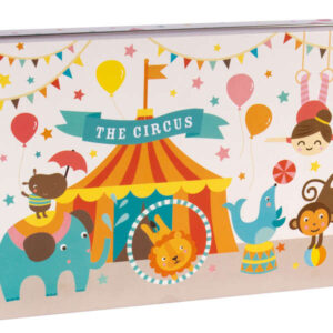 apli kids puzzle tematica circo 24 piezas de 8x8cm diseño exclusivo de lily lane facil manejo para niños carton de 2mm con acabado brillante caja metalica rectangular