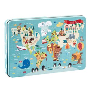 apli kids puzle mapamundi 24 piezas de 8x8mm caja metalica rectangular diseño exclusivo de martina hogan facil manejo grosor de 2mm desarrollo de habilidades colorido y claro