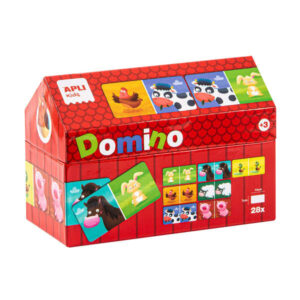 apli kids domino de la granja ilustrado por angelica scudamore 28 piezas de 14x7 cm caja en forma de casita piezas resistentes y seguras mejora la concentracion, observacion, memoria y habilidades matematicas
