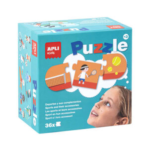 apli puzle deportes y complementos 36 piezas de 7x7cm 12 secuencias de 3 piezas carton de 2mm con acabado brillante desarrolla habilidades y autoestima colorido