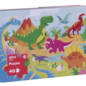 apli kids puzle dinosaurios 48 piezas de 5.5x6cm caja metalica rectangular diseño exclusivo infantil, colorido, claro y simple piezas resistentes y seguras grosor de 2mm con acabado brillante e indiana en el dorso