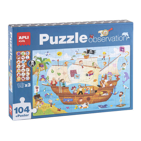 apli puzzle observacion barco pirata de 104 piezas de 5x5cm incluye poster y 3 fichas facil manejo desarrolla habilidades y autoestima recomendado para niños a partir de 5 años